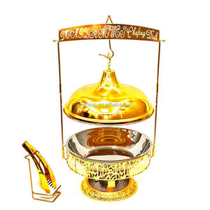 Lefeng Banquet, nuevo diseño, plato de frotamiento único con forma de gloria de la mañana, tapa colgante, juego de Buffet, platos de frotamiento dorados para Catering - Product Image 2