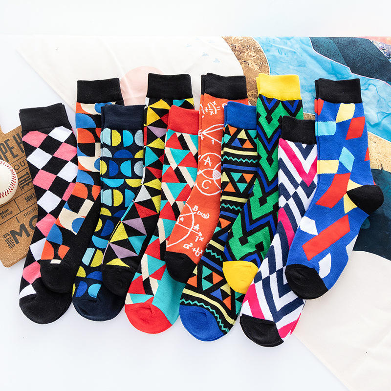 High Quality Black Knitted Crew Fun Colorful logo Socks Patterned Funky Crew Sock Cotton Socks