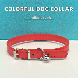 Luxury Adjustable PU Leather Dog & Cat Collar with Metal Buckle Hot Selling Multiple Solid Colors Cats <b>Bell</b> Included - Product Image 3