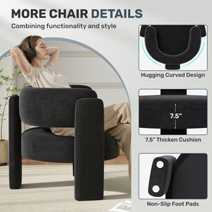 Fauteuil d'appoint moderne incurvé en chenille avec structure en bois massif et coussin épais pour salon - Product Image 4