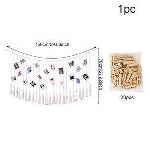 Décoration murale nordique, tapisserie murale <span class=keywords><strong>à</strong></span> franges avec clips photo, tapisserie tissée <span class=keywords><strong>à</strong></span> la main, mur photo bohème - Product Image 4