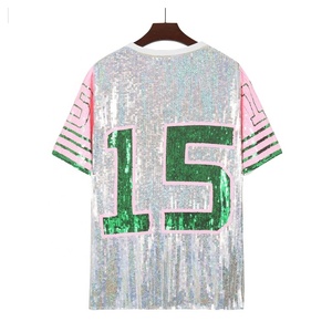 カスタムレディースリバーシブルスパンコールダンスTシャツニットプラスサイズアメリカンフットボールウェアショートストライプスリーブチームウェア - Product Image 2