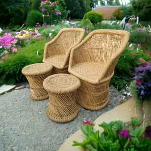 Canapés de jardin en osier et rotin faits à la main au meilleur prix Chaises de meubles en canne de bambou avec pouf Chaise de confort légère et portable Canapé - Product Image 1