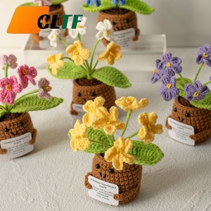 <span class=keywords><strong>Margherita</strong></span> a sbuffo di <span class=keywords><strong>fiori</strong></span> fatta a mano all'uncinetto Dimentica Me non arancione pianta emotiva pianta positiva Crochet in vaso a maglia fiore in vaso - Product Image 1