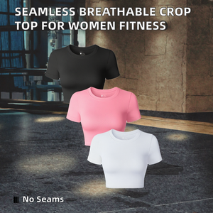 Top Corto Deportivo para Mujer, Cuello Redondo, Sin Costuras, Ajustado, de Spandex/Nylon, Transpirable, Venta Caliente - Product Image 2