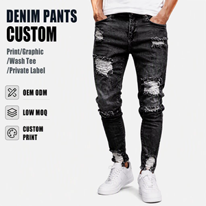 Pantalones vaqueros ajustados para <span class=keywords><strong>hombre</strong></span> con roturas, estilo casual, de mezclilla delgada, clásicos, para <span class=keywords><strong>hombre</strong></span> joven, corte ajustado, desgastados - Product Image 2