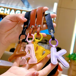 Thick Letter Initial Pendant Leather Metal Keychain Accessories For Women Alphabet Pendent Keychain