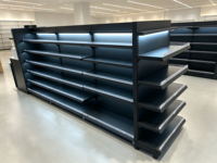Étagères de présentation pour supermarchés, système de rayonnage métallique LED pour magasins de maquillage et cosmétiques, étagères blanches à niveaux avec embouts.