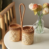 Boîte de rangement en rotin tressé, entièrement faite à la main, organiseur de table basse, support pour télécommande et téléphone, en bois massif, carrée