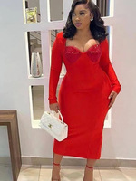 Nouvelle Robe de Soirée Sexy pour Femme 2026, Style Européen et Américain, Ornée de Diamants et de Perles, Longueur Genou, Manches Longues