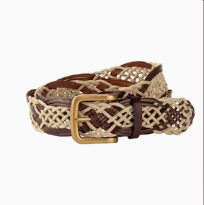 <span class=keywords><strong>Cintura</strong></span> Vintage con Fili di <span class=keywords><strong>Pelle</strong></span> Intrecciati Marrone e <span class=keywords><strong>Beige</strong></span>, Fibbia in Rame Retrò, Design Casual Bohemien Rustico ed Eco-sostenibile - Product Image 4