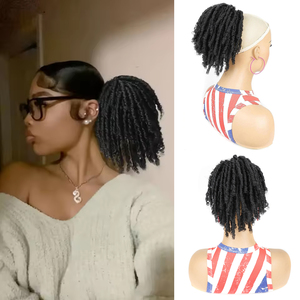 Synthétique court Dreadlock bouclés cordon <span class=keywords><strong>de</strong></span> serrage <span class=keywords><strong>queue</strong></span> <span class=keywords><strong>de</strong></span> <span class=keywords><strong>cheval</strong></span> Extension Afro postiche doux naturel Look pour les femmes usage quotidien - Product Image 1