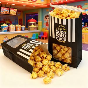 Sac en papier kraft avec fenêtre transparente et lien métallique, personnalisable avec logo, pour emballage alimentaire résistant à la graisse (popcorn de cinéma, pâtisseries, biscuits, pain, croissants) - Product Image 6