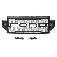 Grille avant en maille avec feux de positionnement LED ambre et lettres style Raptor, noir mat, pour Ford F-250 F-350 Super Duty 2021-2024