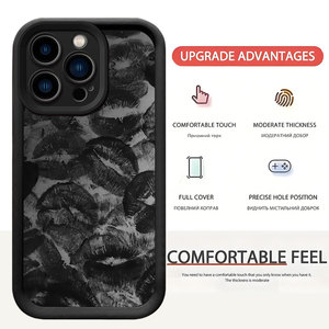 Custodia per iPhone 14 in TPU antiurto con scanalature nere, stile INS, ultima tendenza, nera, con motivo <span class=keywords><strong>a</strong></span> rossetto e bacio, all'ingrosso - Product Image 5
