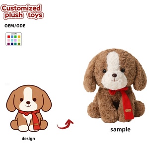 Peluche de Cachorro Sentado Personalizado OEM/ODM - Colores y Diseños Personalizables, Perro de Peluche Personalizado con Bufanda Roja <span class=keywords><strong>para</strong></span> Regalos - Product Image 1