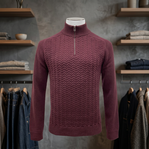 เสื้อกันหนาวผู้ชาย FW23 พรีเมียม คัสตอม ผลิตจากผ้าเมอริโนแคชเมียร์ผสมเนื้อละเอียดพิเศษ คอจีน ซิปครึ่งตัว ลายถักแบบเคเบิ้ล หนานุ่ม อุ่นสบาย ป้องกันขนร่วง ซักแห้งเร็ว - Product Image 3
