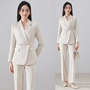 Women's Professional Suit <b>Set</b> Double Breasted Blazer Pants Formal Work Wear <b>Office</b> Uniform Anti-Wrinkle Polyester Fabric - Product Image 1