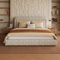 Lit en tissu vintage de luxe léger avec espace de rangement |   Sommier à ressorts en coton et lin importés, en pin, personnalisable, taille double/pleine