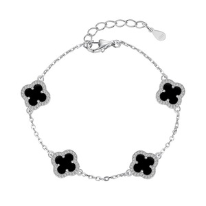 <span class=keywords><strong>Bracciale</strong></span> Yun Zhi in Argento Sterling 925 Placcato Oro <span class=keywords><strong>con</strong></span> Agata Nera e Quadrifoglio, <span class=keywords><strong>con</strong></span> Conchiglia Bianca per Anniversari e Feste - Product Image 1