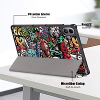 Étui de tablette intelligent à coque rigide mince avec support pliable léger à trois volets et impression motif pour Redmi Pad 2 Pro 12.1 2025