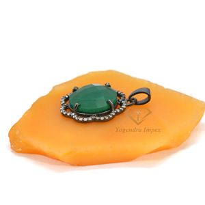 จี้เงินพลอยโอนิกซ์สีเขียวธรรมชาติทรงกลมจี้อัญมณีสีเขียวสวยเครื่องประดับเงินผู้หญิง - Product Image 3