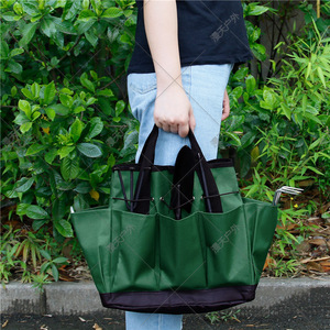 Garden <b>Tool</b> Bag Oxford Cloth 10-14 Pockets Double Handle Portable Toolkit <b>Storage</b> Bag Dark Green And Khaki - Product Image 3