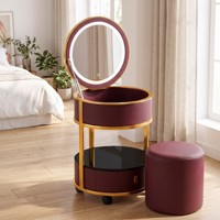 Coiffeuse moderne pour chambre d'hôtel/appartement en acier inoxydable et pin avec panneau de maquillage, miroir éclairé LED 3 couleurs et téléphone sans fil