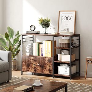 Station de café moderne HuaSheng pour cuisine, bar à café en métal avec support pour <span class=keywords><strong>micro</strong></span>-ondes, étagères utilitaires à 4 niveaux, durable et facile à nettoyer, marron - Product Image 5