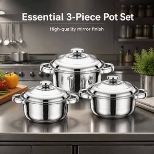 Ustensiles de cuisine en acier inoxydable brillant, produit utile pour la cuisine à domicile, ensemble de casseroles multi-tailles, compatible avec tous les types de cuisinières courantes - Product Image 1