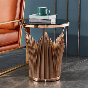 Vendite calde Set di tavoli in <span class=keywords><strong>oro</strong></span> rosa di lusso in <span class=keywords><strong>vetro</strong></span> nero rotondo <span class=keywords><strong>tavolino</strong></span> da caffè libro divano sedia ad angolo tavoli - Product Image 2