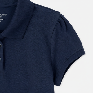 Paquete de 5 uniformes escolares de Polo de piqué elástico suave para niñas, uniforme con volantes azules - Product Image 1