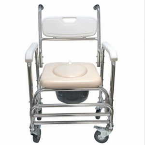 Aluminum Alloy <b>Commode</b> <b>Chair</b> With Wheels For Elderly And Pregnant Women Shower <b>Chair</b> Toilet <b>Chair</b> White - Product Image 1