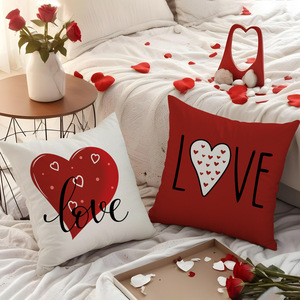Set di <span class=keywords><strong>Federe</strong></span> e <span class=keywords><strong>Cuscini</strong></span> <span class=keywords><strong>con</strong></span> Cuore Rosso per San Valentino, Nuove Coperture per <span class=keywords><strong>Cuscini</strong></span> Decorativi <span class=keywords><strong>con</strong></span> Stampa di Lettere Rosse per Arredamento Casa - Product Image 3