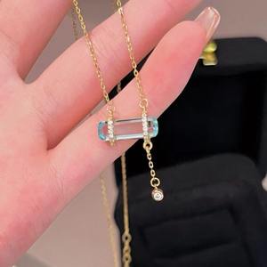 S925 Pure Silver Iceberg Series Cool Blue <b>Water</b> Droplet Necklace Niche Design Versatile High-End Luxury <b>Crystal</b> Necklace - Product Image 1