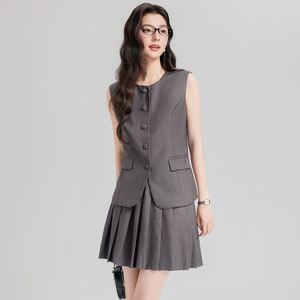 Traje de Dos Piezas <span class=keywords><strong>para</strong></span> Mujer, Estilo Universitario, <span class=keywords><strong>Chaleco</strong></span> sin Mangas, Falda Plisada Azul, Elegante, Juvenil - Product Image 2