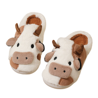 Pantoufles en peluche vache personnalisées en gros, pantoufles amusantes à tête d'animal pour enfants et adultes, pantoufles vache mignonnes pour la maison et l'intérieur