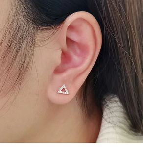 Xinfly 18K Gold Natural Diamond Small Pair of Open Triangle Stud Earrings Rose Gold Screw <b>Back</b> Earrings - Product Image 4