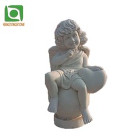 Enfant en Marbre Sculpté à la Main Personnalisé avec Statue de Chat Figure Statue en Marbre