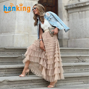 Ehanking <span class=keywords><strong>Falda</strong></span> <span class=keywords><strong>larga</strong></span> <span class=keywords><strong>Mujer</strong></span> Vestido de fiesta sólido Señoras Elegante Cintura alta <span class=keywords><strong>Tul</strong></span> <span class=keywords><strong>Falda</strong></span> plisada Malla Volantes Vestido largo - Product Image 1