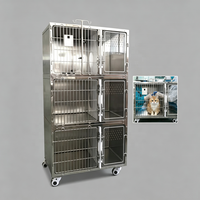 WE MEDICAL Cage à animaux à 3 niveaux en acier inoxydable avec verrouillage automatique pour chats et lapins WE-ML-03, roues à frein, plateau coulissant, usage clinique vétérinaire