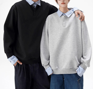 Conjunto de Dos Piezas para <span class=keywords><strong>Hombre</strong></span>, Estilo Retro Americano, Camiseta Polo de Manga Larga, Sudadera Holgada con Contraste de Color Intenso - Product Image 6