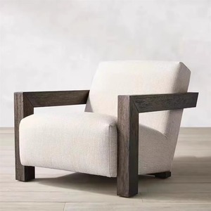 Sillón Individual Minimalista Nórdico con Estructura de Madera Maciza, Sillón Reclinable para Sala de Estar - Product Image 1