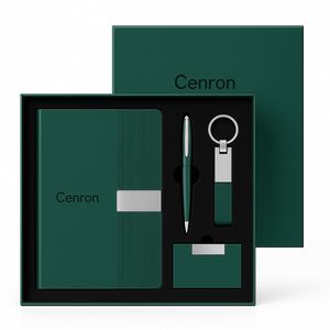 Premium Office Gift Kit : White PU Notebook, Silver <b>Pen</b>, Keyring & Name Card Holder in <b>Box</b> for Corporate Branding - Product Image 2