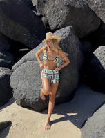 Ensemble bikini triangle vert menthe personnalisé avec fermetures éclair à sequins, short taille haute extensible, logo, imperméable, écologique, tenue de plage