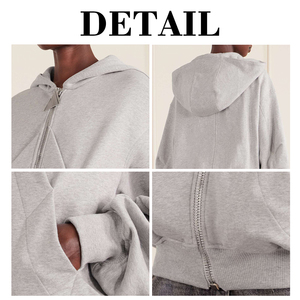 Sudadera con capucha corta de algodón French Terry para mujer KingSen, con cremallera, costura diagonal, corte 3D, ajuste holgado, manga globo, estilo casual. - Product Image 6