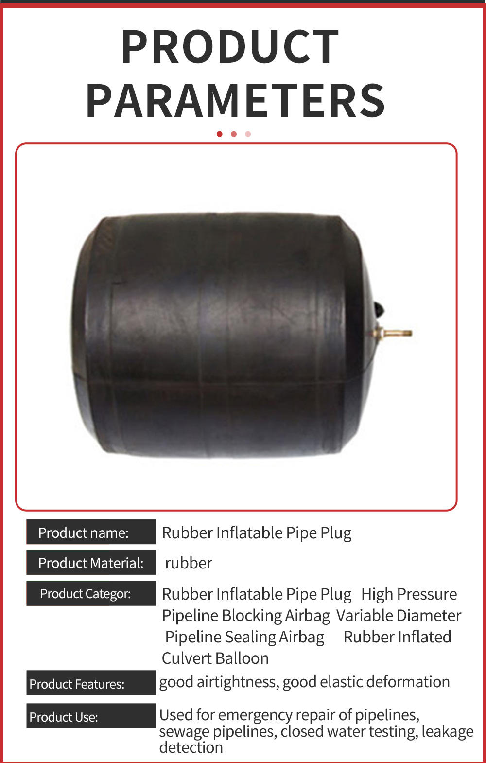 50mm 100mm 200mm 300mm 400mm 500mm Nr SBR Rubber Inflatable Airbag Water  Stoppers Pneumatic Pipe Stopper - Inflatable Airbag Water Stopper,  Pneumatic Stopper | Made-in-China.com 1PC Fit Pipe I/D 48-60mm Rubber Drain Air Bag Inflatable Bung Stop