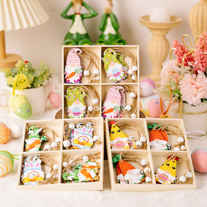 Easter Wooden Ornament Box Pendant Dwarf Turnip Hanging Decorative Craft Indoor Easter Decoration - Product Image 1