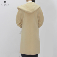 Longue longueur dame laine veste Beige manteau casual vêtements d'extérieur pour femmes avec capuche deux grandes poches sur le devant personnalisé filles vêtements