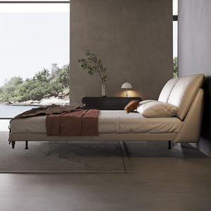 Design italiano minimalista flanella trapuntato in pelle letto di legno sospensione camera da letto mobili per camera padronale per la sala di nozze Hotel - Product Image 4